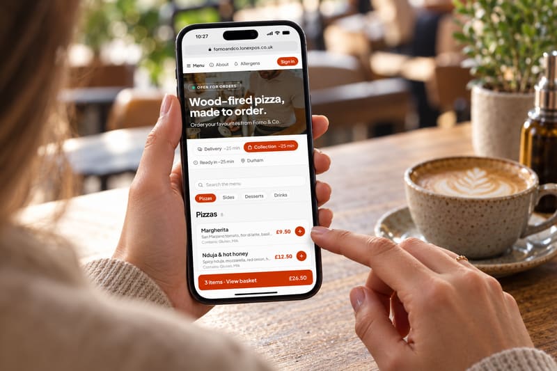 Online ordering on a customer's phone